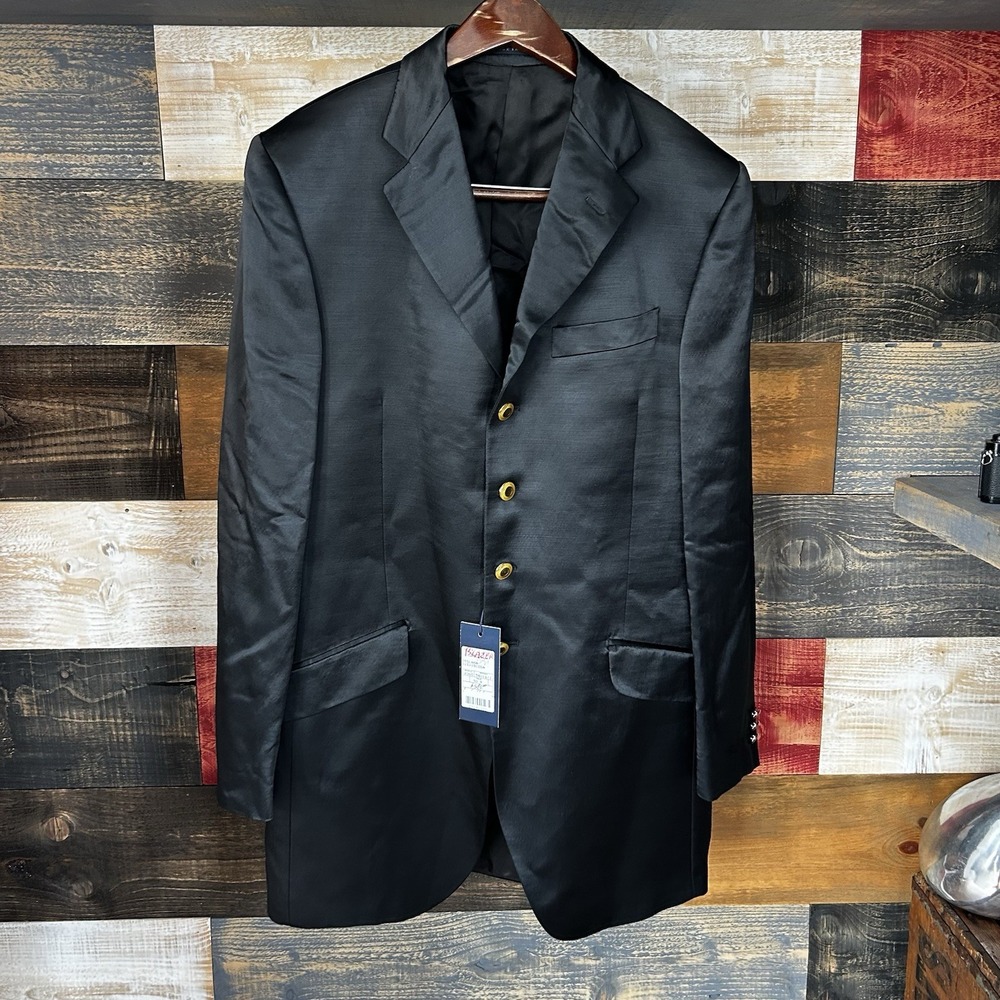 Lubaim LBM 1911 3 Button Blazer Formal Sport Coat Size 40R Black Gold Buttons